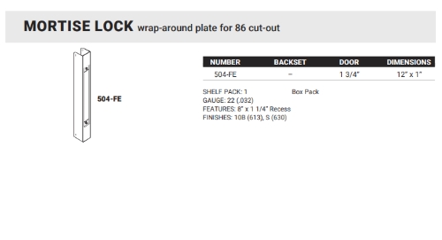 1-MORTISE LOCK wrap-around plate for 86 cut-out